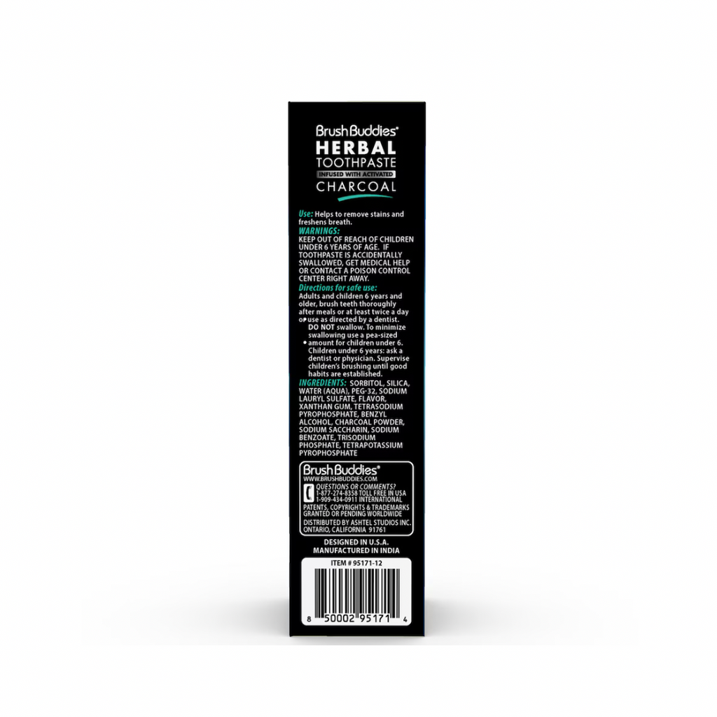 Brush Buddies Charcoal Infused Herbal Toothpaste, 3.5-oz. Tubes
