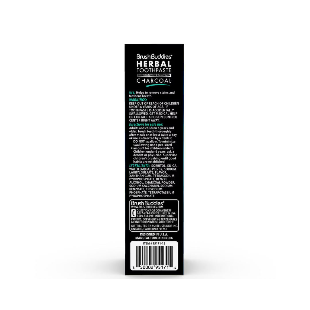 Brush Buddies Charcoal Infused Herbal Toothpaste, 3.5-oz. Tubes