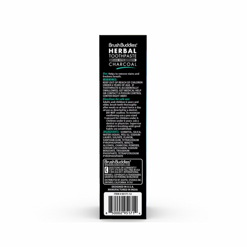 Brush Buddies Charcoal Infused Herbal Toothpaste, 3.5-oz. Tubes
