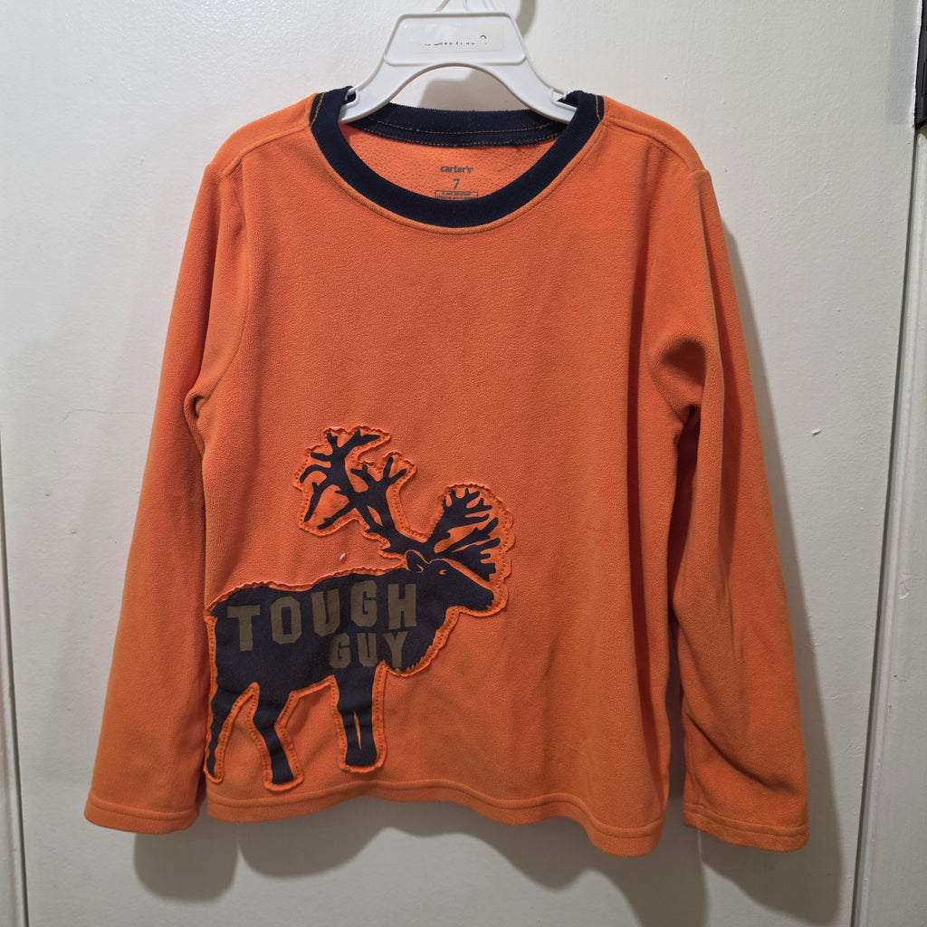 Carter's Boys Fleece Shirt Size 7 - Orange Tough Guy Moose Graphic Pullover - Kids Long Sleeve, haggle goods, haggle goods store, Storage Seekers