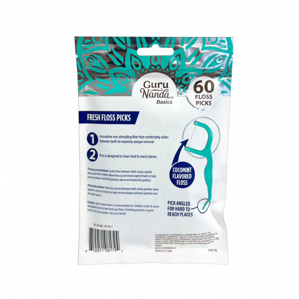Gurunanda Basic Cocomint Flavored Fresh Floss Picks, 60-ct. Bag
