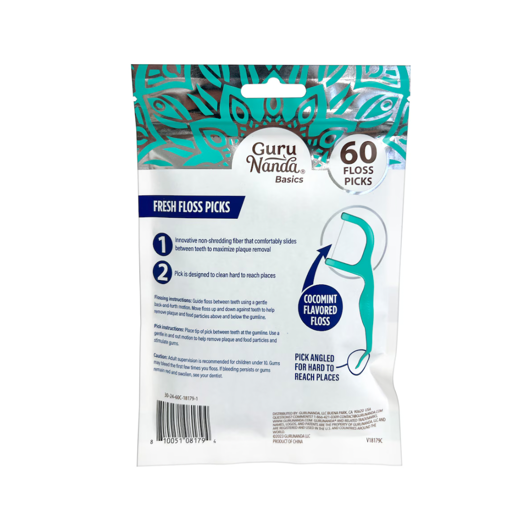 Gurunanda Basic Cocomint Flavored Fresh Floss Picks, 60-ct. Bag
