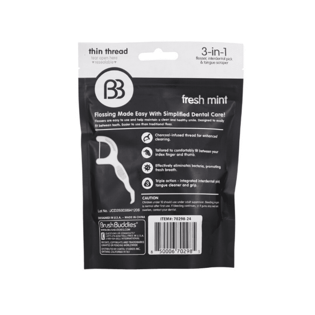 Brush Buddies Charcoal Dental Floss Picks- Fresh Mint - 75 Count