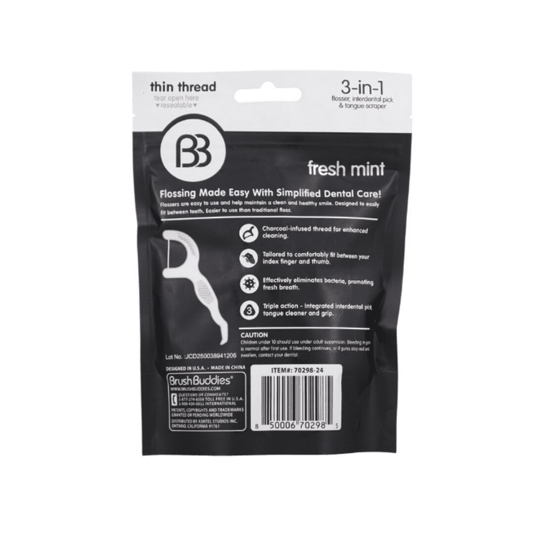 Brush Buddies Charcoal Dental Floss Picks- Fresh Mint - 75 Count