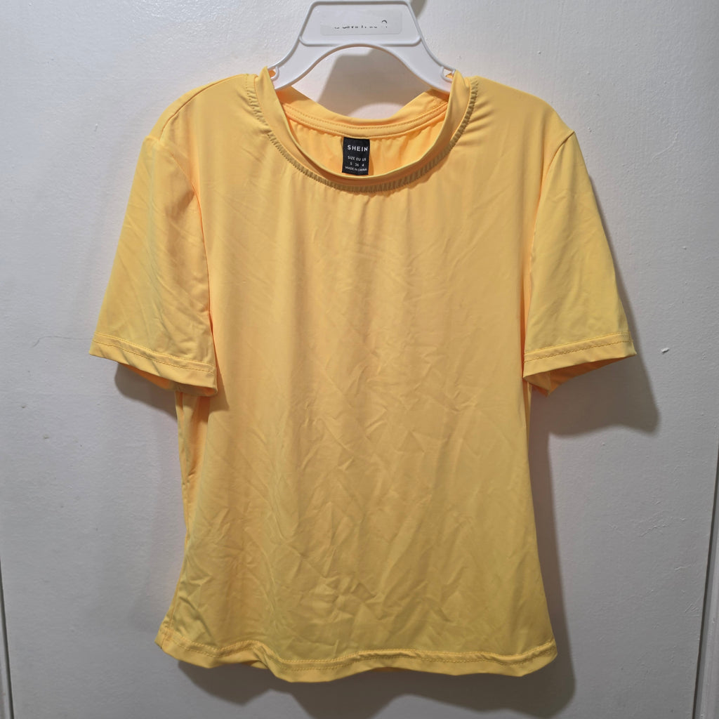 SHEIN Solid Yellow Short Sleeve T-Shirt Basic Crew Neck Top - Size S, haggle goods, haggle goods store, Storage Seekers