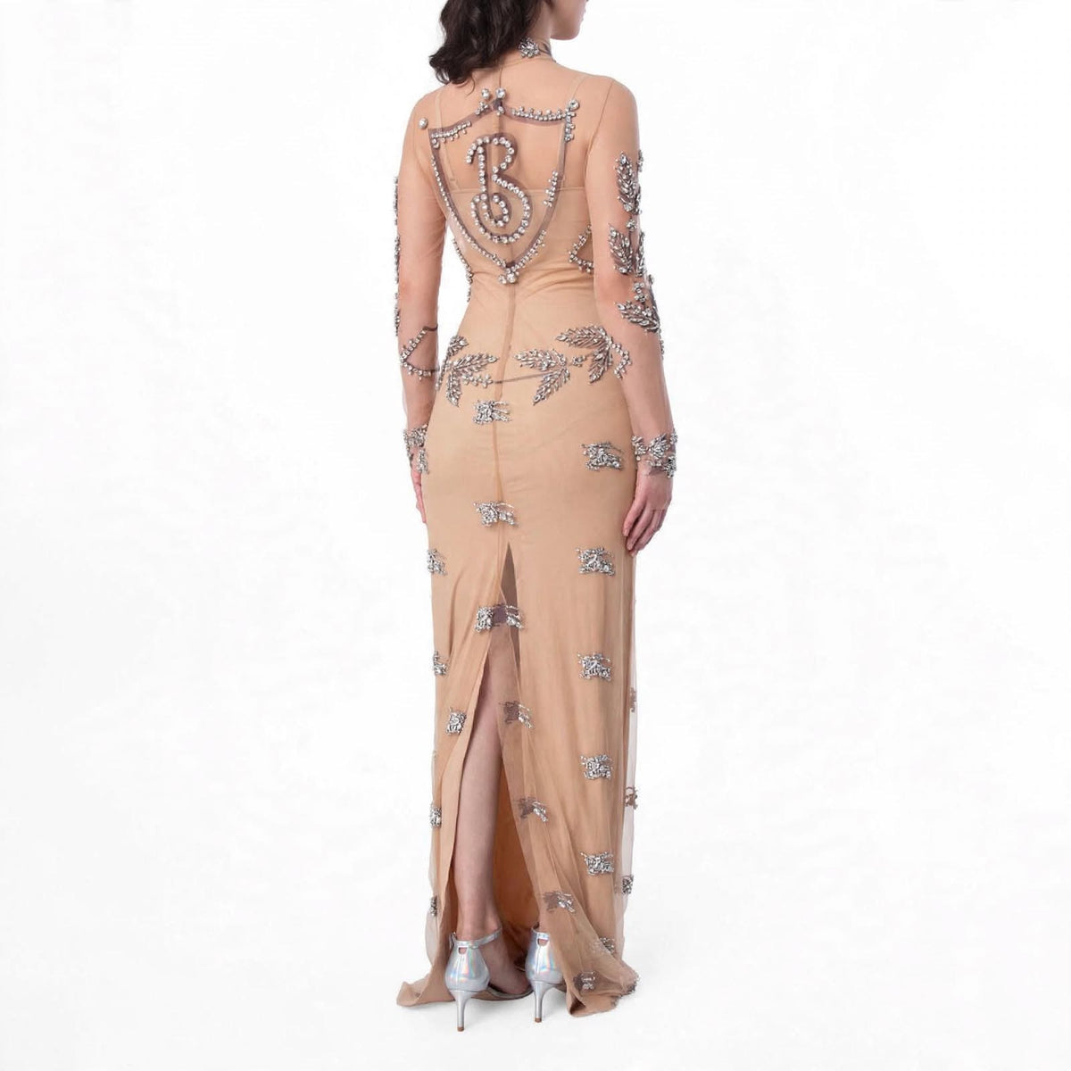 Burberry Lila Sheer Diamond-Embellished Evening Gown, Brand Size 6 (US Size 4)