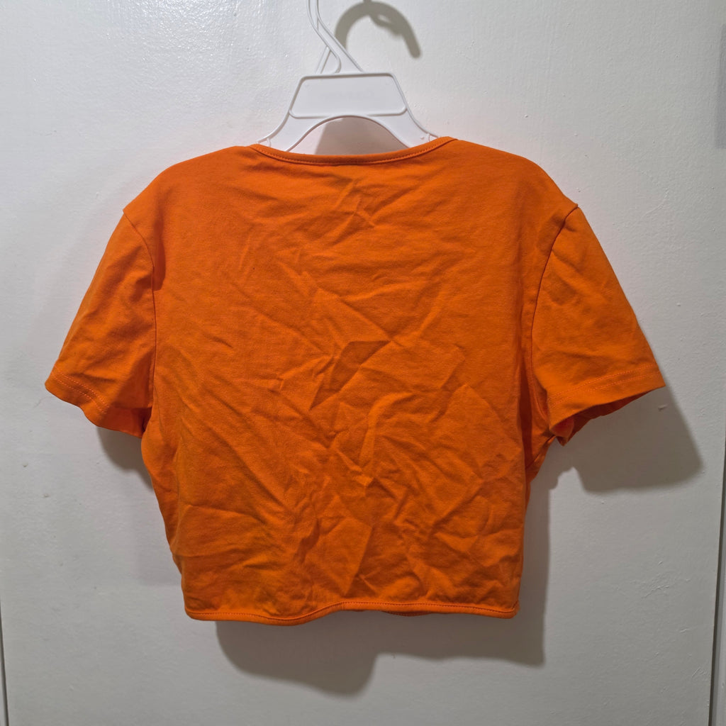 SHEIN Orange Cutout Button Crop Top - Size M (US 6) | Women's Short Sleeve Cropped T-Shirt