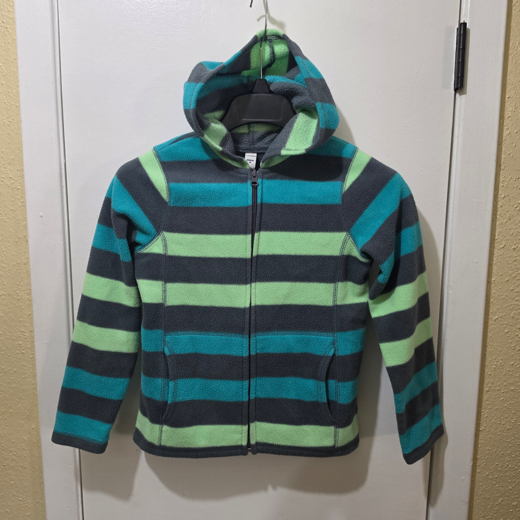 Old Navy Boys Fleece Hoodie Size 8 (M) - Striped Full Zip Jacket - Gray Teal Green, haggle goods, haggle store, Storage Seekers