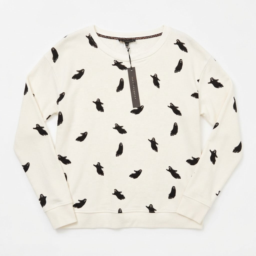 Jane & Delancey Spooky Ghost Print Sweatshirt | NWT Size L, haggle goods, haggle goods store