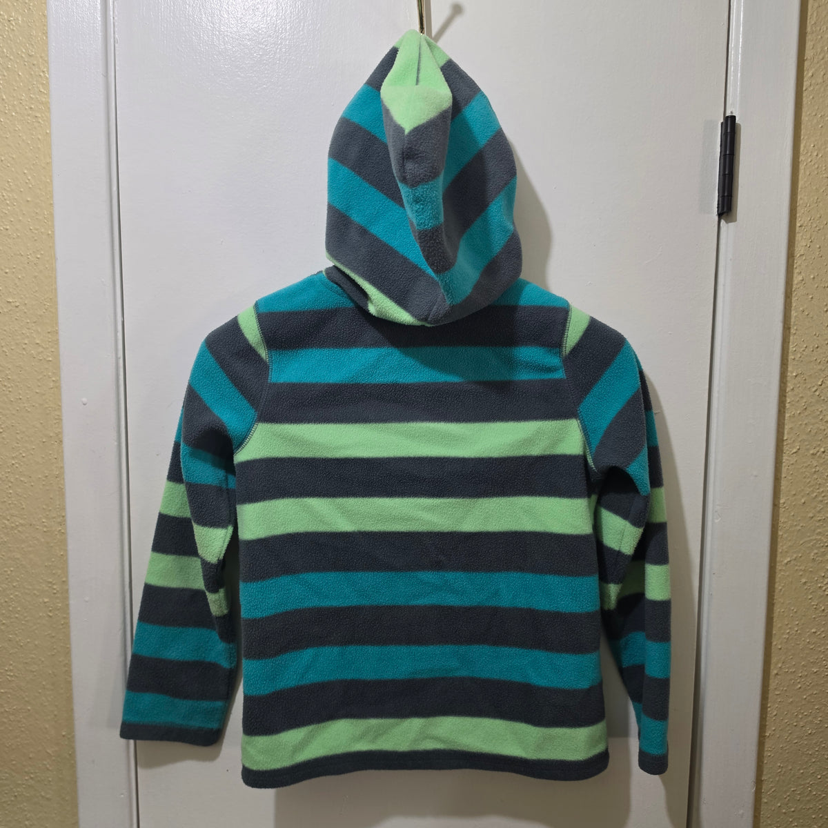 Old Navy Boys Fleece Hoodie Size 8 (M) - Striped Full Zip Jacket - Gray Teal Green, haggle goods, haggle store, Storage Seekers