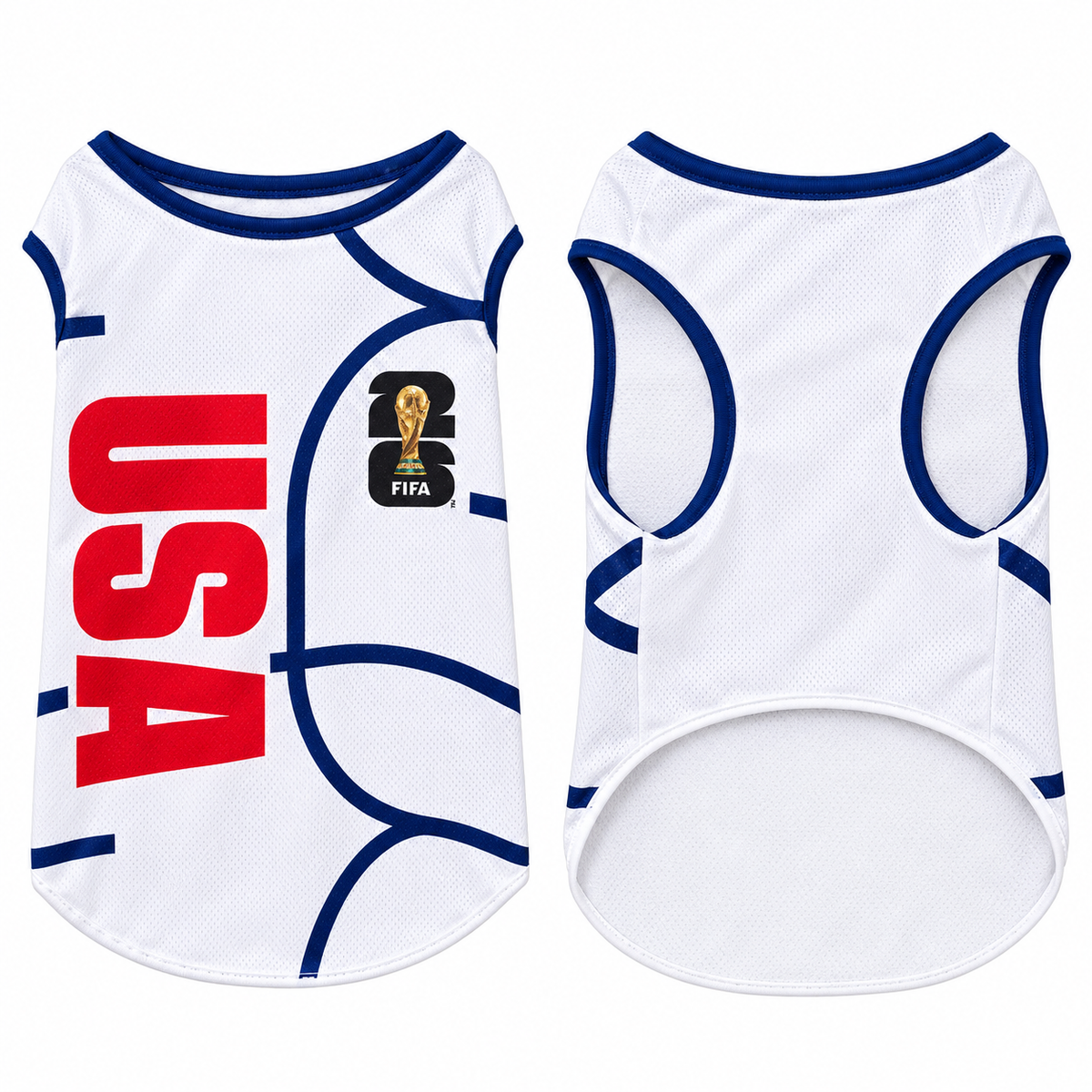 FIFA USA Dog Shirt – White Mesh Pet Jersey, XL