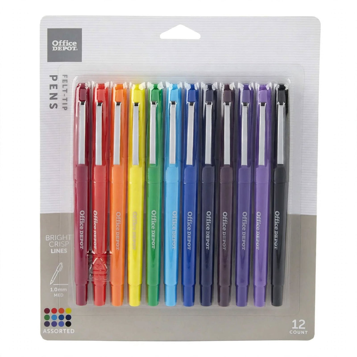 Office Depot Felt-Tip Pens - 12 Pack Assorted Colors - Fine Point 0.5mm