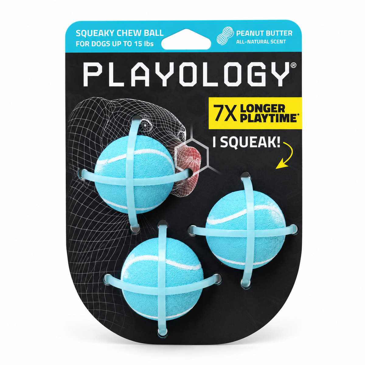 Playology Squeaky Chew Balls 3-Pack – Peanut Butter Scented Dog Toys