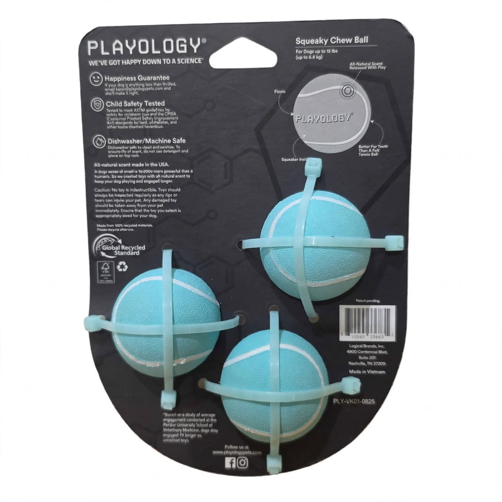 Playology Squeaky Chew Balls 3-Pack – Peanut Butter Scented Dog Toys