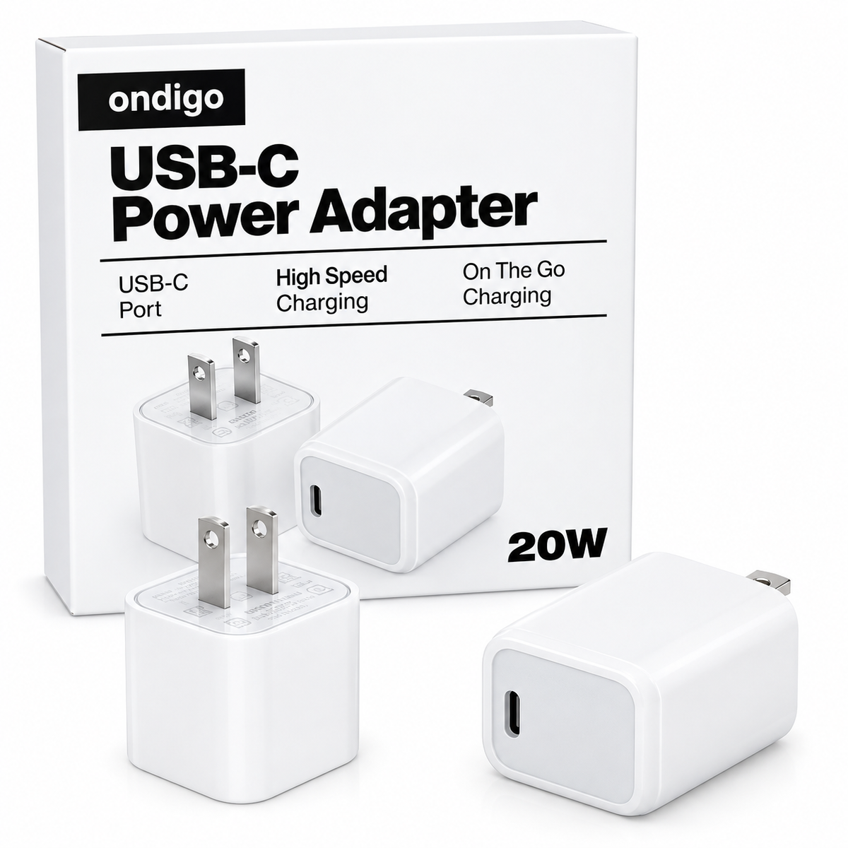 ondigo USB-C 20W Fast Charge Wall Charger 1-Port White Power Adapter 20WUSBCPA