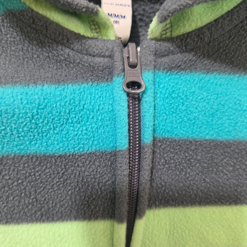 Old Navy Boys Fleece Hoodie Size 8 (M) - Striped Full Zip Jacket - Gray Teal Green, haggle goods, haggle store, Storage Seekers