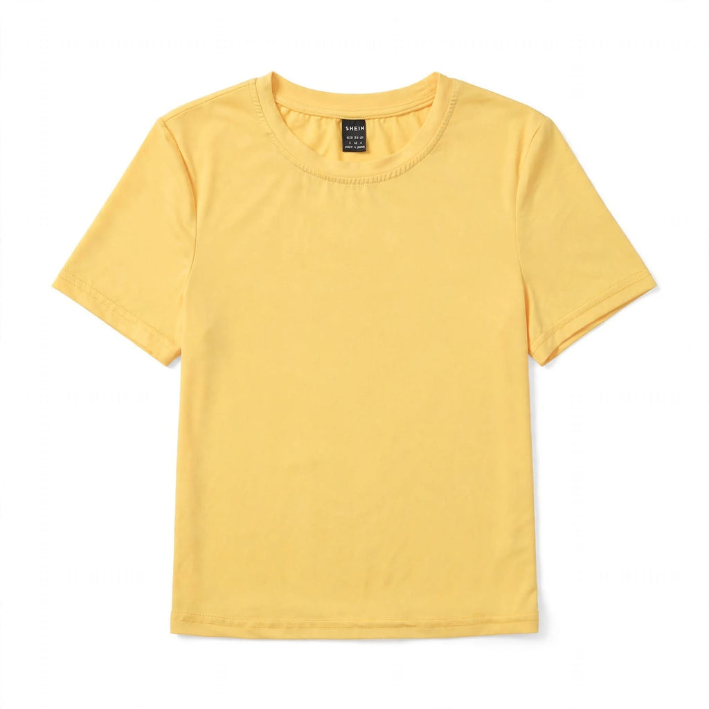 SHEIN Solid Yellow Short Sleeve T-Shirt Basic Crew Neck Top - Size S, haggle goods, haggle goods store, Storage Seekers