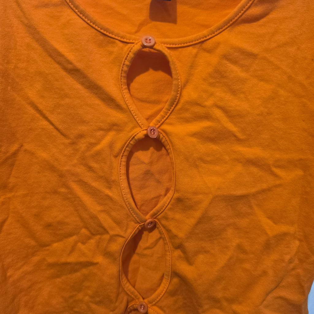 SHEIN Orange Cutout Button Crop Top - Size M (US 6) | Women's Short Sleeve Cropped T-Shirt