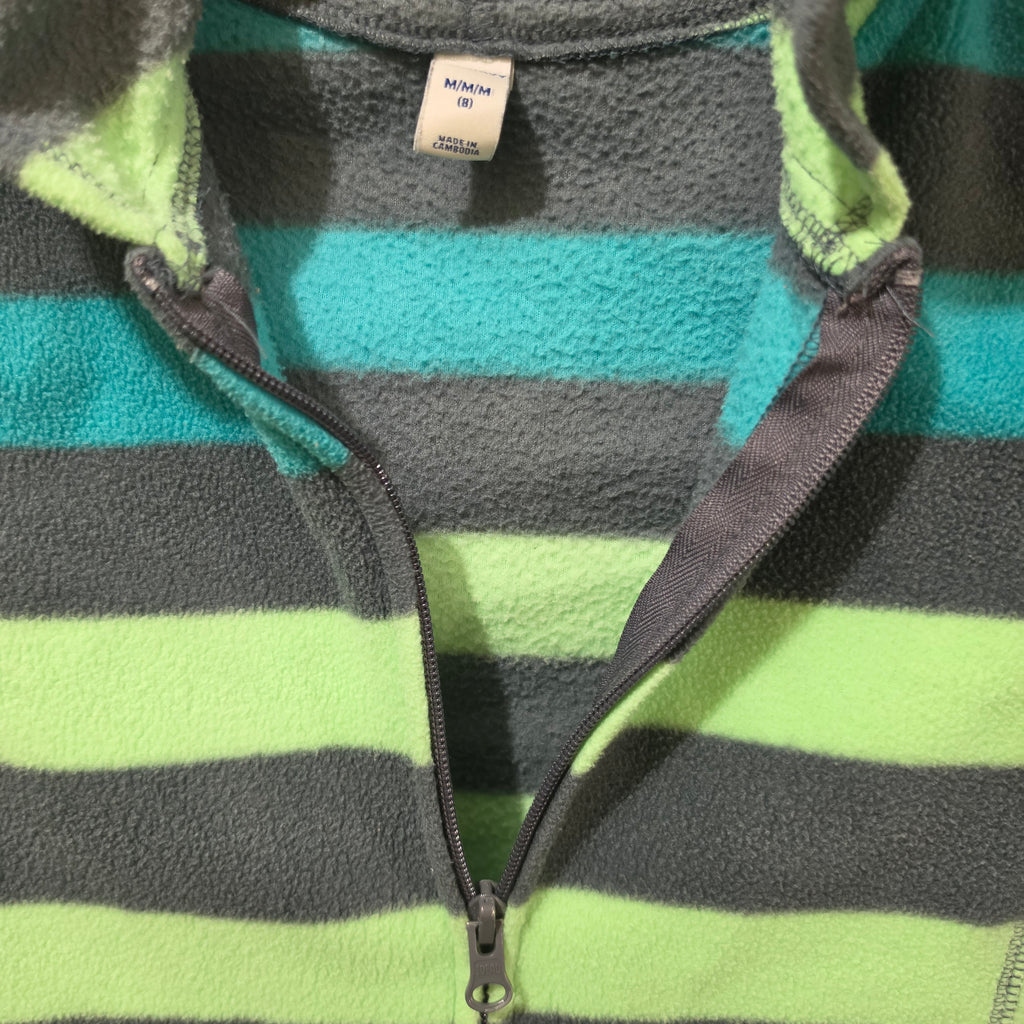 Old Navy Boys Fleece Hoodie Size 8 (M) - Striped Full Zip Jacket - Gray Teal Green, haggle goods, haggle store, Storage Seekers