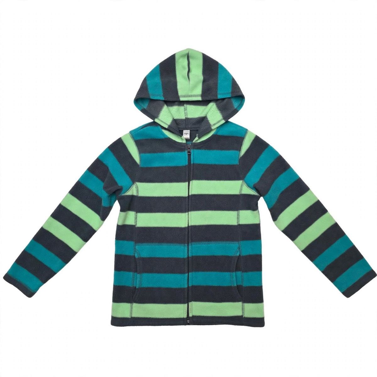 Old Navy Boys Fleece Hoodie Size 8 (M) - Striped Full Zip Jacket - Gray Teal Green, haggle goods, haggle store, Storage Seekers