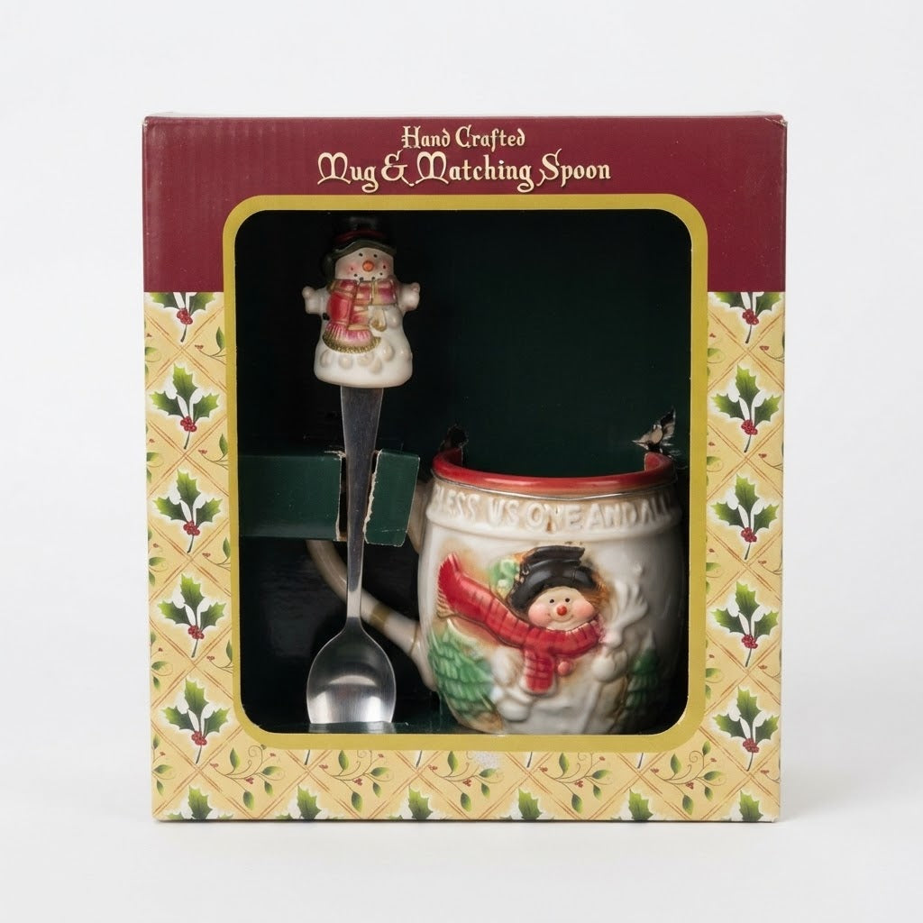 Christmas Snowman Mug & Matching Spoon Set - Hand Crafted Holiday Gift Box, haggle goods, haggle goods store