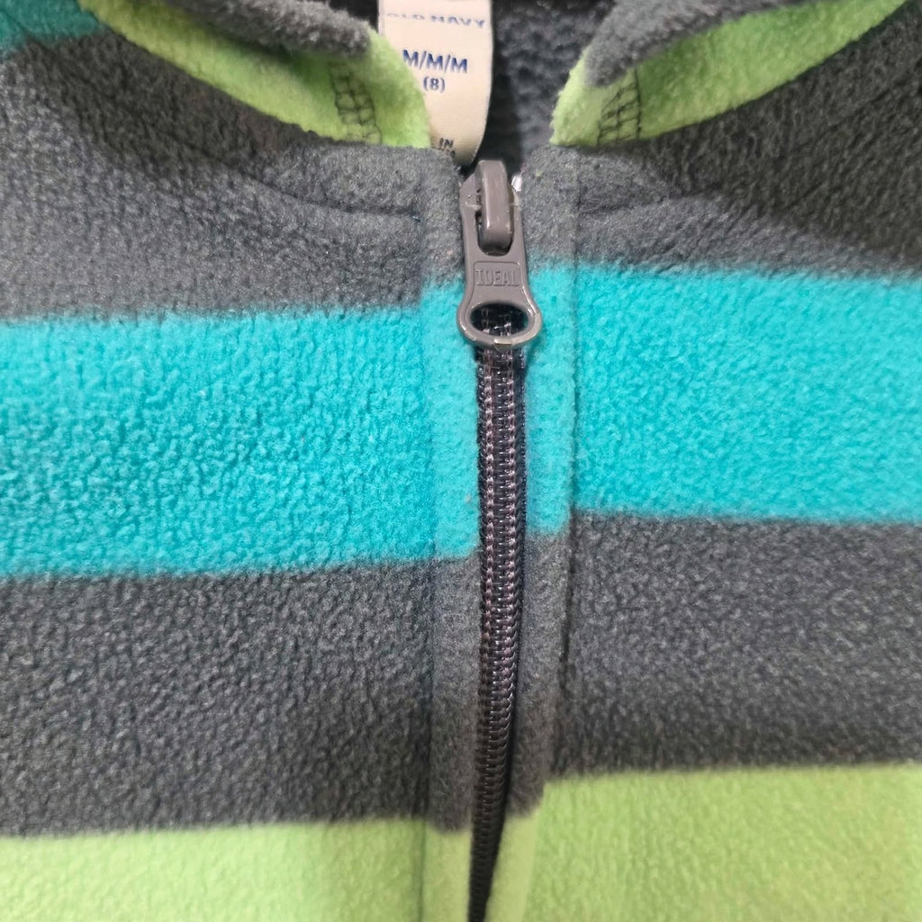 Old Navy Boys Fleece Hoodie Size 8 (M) - Striped Full Zip Jacket - Gray Teal Green, haggle goods, haggle store, Storage Seekers