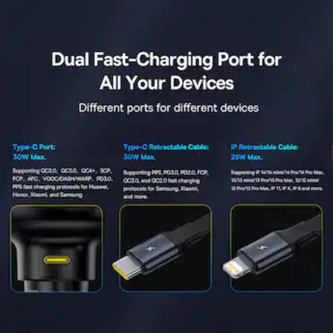 Baseus - Enjoyment Pro Car Charger C+Retractable Type-C Cable 60W