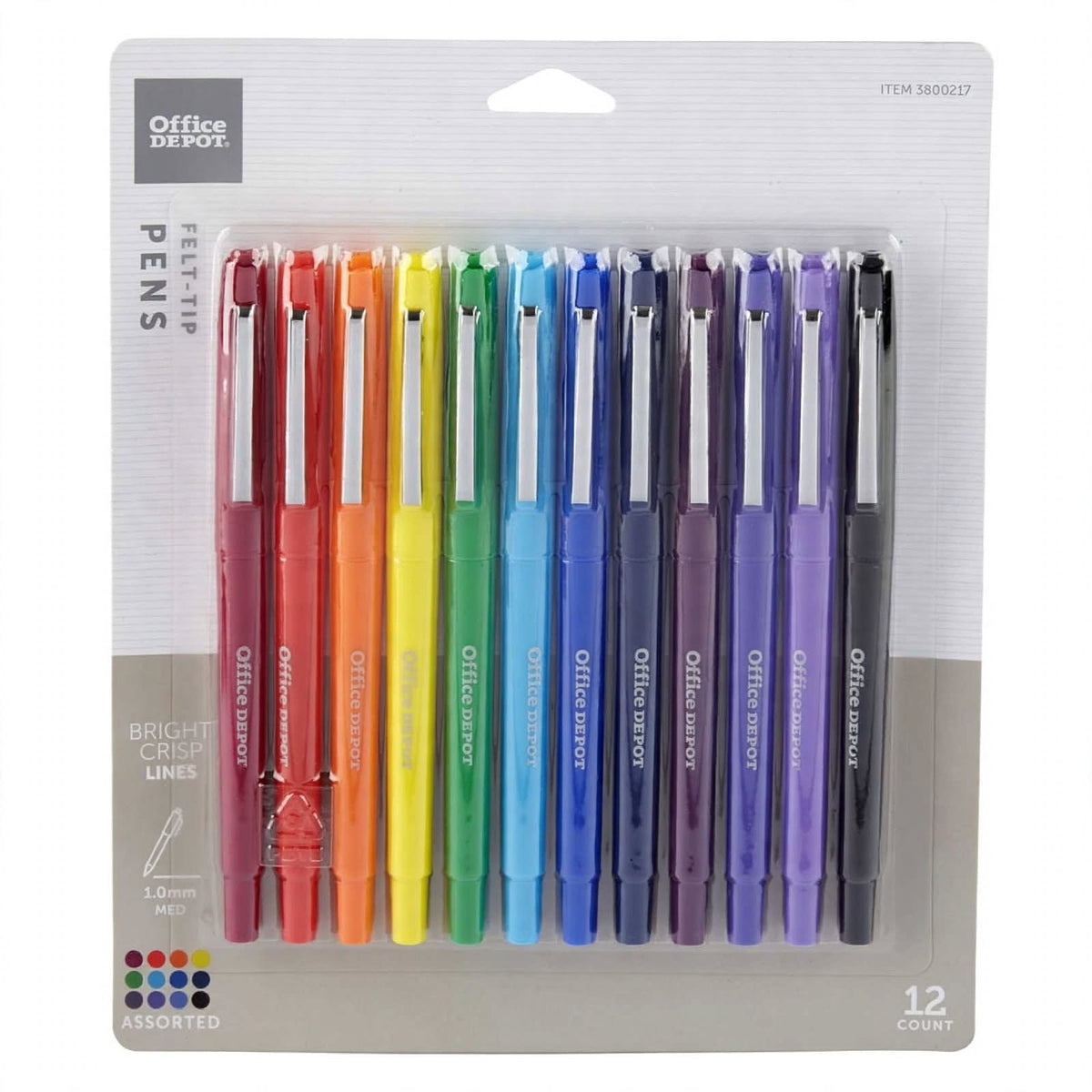 Office Depot Felt-Tip Pens - 12 Pack Assorted Colors - Fine Point 0.5mm
