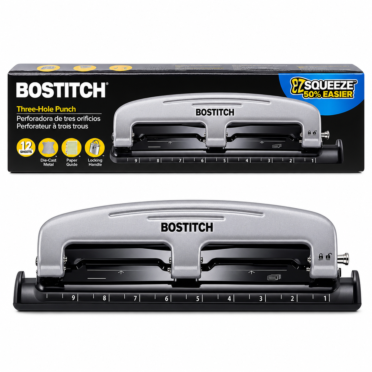 Bostitch EZ Squeeze 3-Hole Punch – 12-Sheet