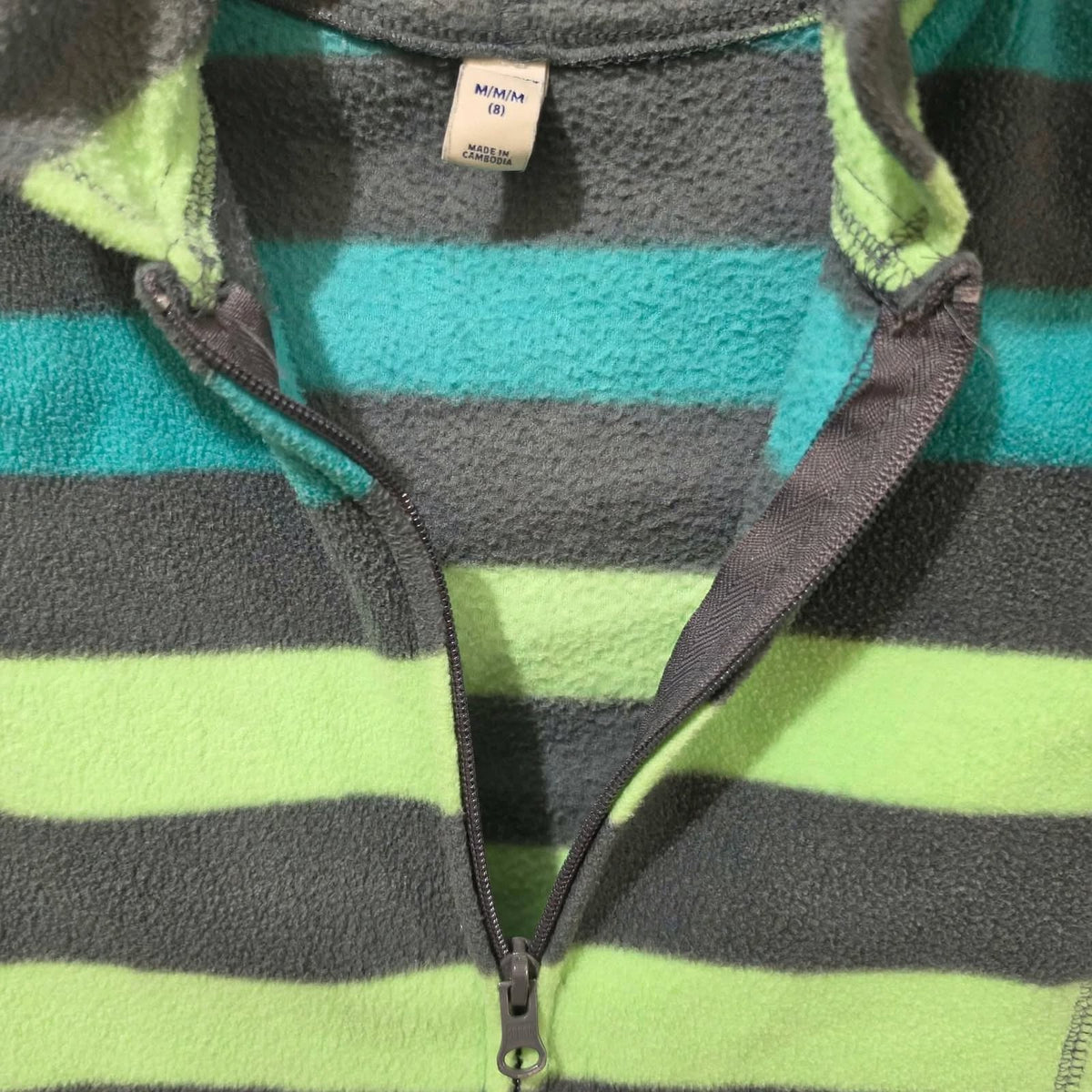 Old Navy Boys Fleece Hoodie Size 8 (M) - Striped Full Zip Jacket - Gray Teal Green, haggle goods, haggle store, Storage Seekers